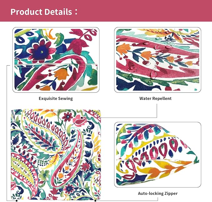 Outdoor Throw Pillow Covers 18”x18”, Decorative Pillow Covers for Patio Furniture, Modern Cushion Cases for Garden Couch Home Sofa Bed Office Chair, Pack of 2, Vigour Paisley