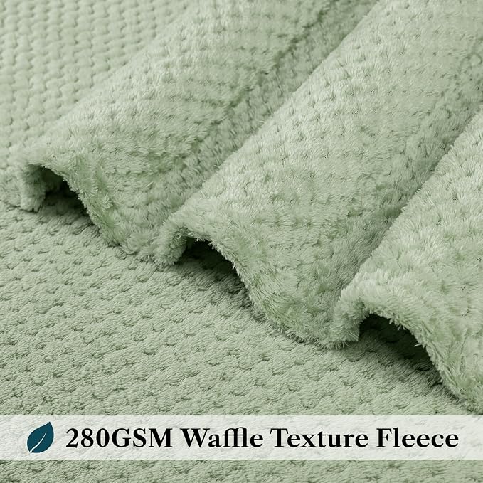 PAVILIA Sage Green Fleece Throw Blanket for Couch Sofa Bed, Soft Fuzzy Waffle Jacquard Microfiber, Warm Lightweight Fade-Resistant Decorative All Season Throw, 60x80 Twin