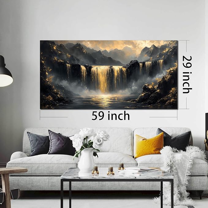 HUBOSKN Waterfall Wall Art for Living Room Large Size - Mountain Canvas Wall Art for Office - Modern Art Wall Decor for Bedroom Size 29" x 59"
