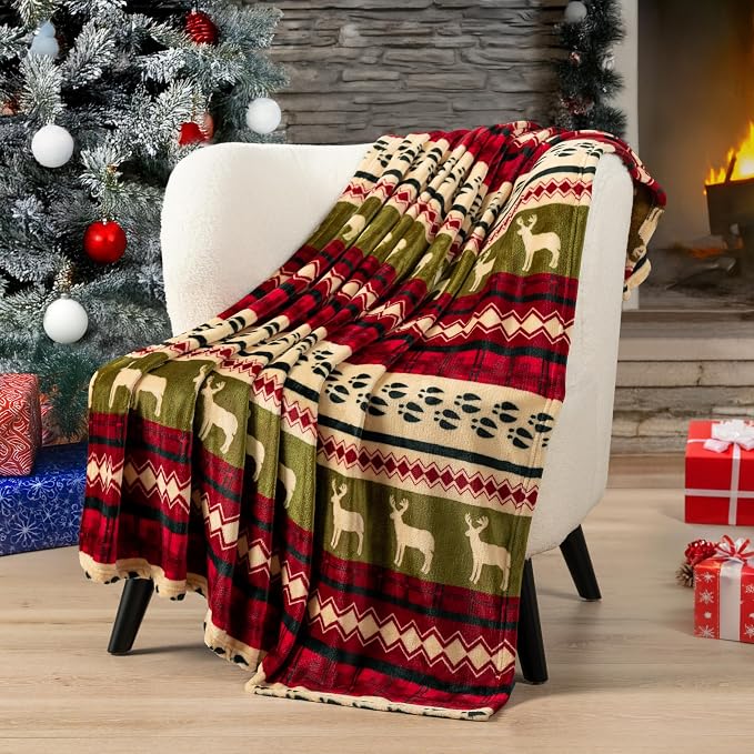 Pavilia Plush Red Christmas Fleece Throw Blanket - Soft, Warm Winter Cabin Throw, 50x60