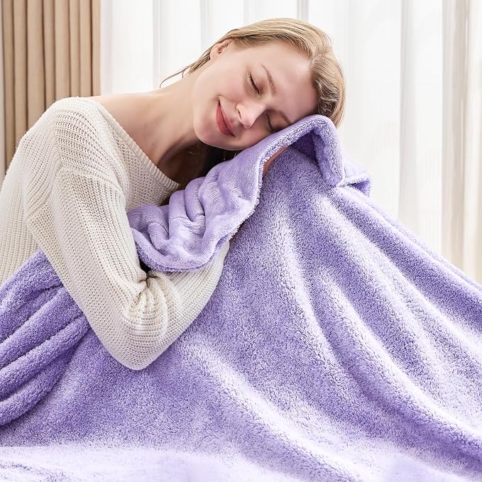 NEWCOSPLAY Knitted Throw Blanket for Couch Sofa Bed, Plush-Lavender,50"x60" | Super Soft Plush, Fuzzy Fluffy Microfiber, Lightweight Cozy Blanket for Room Decor, All Season Use