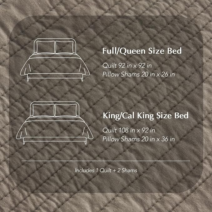 EVERGRACEHOME 100% Cotton Modern Lines Quilt Set King Size, Stone Taupe | Pre-Washed Soft Cotton, Striped Coverlet Bedspread, 3 Piece Lightweight Bedding Set for All Season, with 2 Pillow Shams