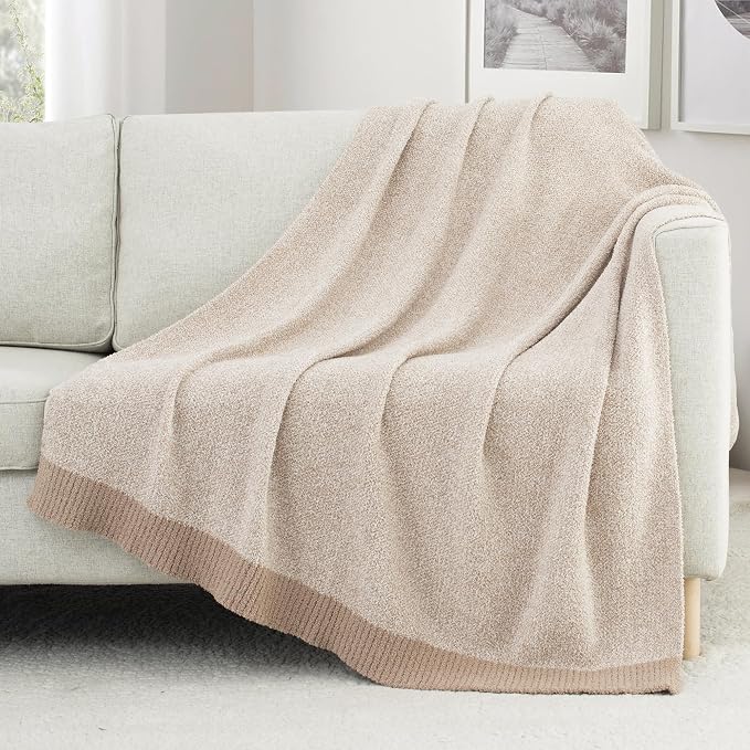 Carriediosa Heather Throw Blanket 50x60, 400GSM Ultra Soft Microfiber | Taupe, Fuzzy Fluffy Cozy Plush Knit Knitted Throws, Lightweight Cute Preppy Fall Blankets for Couch, Bed