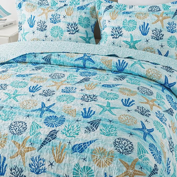 NEWLAKE Quilt Bedspread Sets - West Coastal Pattern Reversible Coverlet Set, King Size