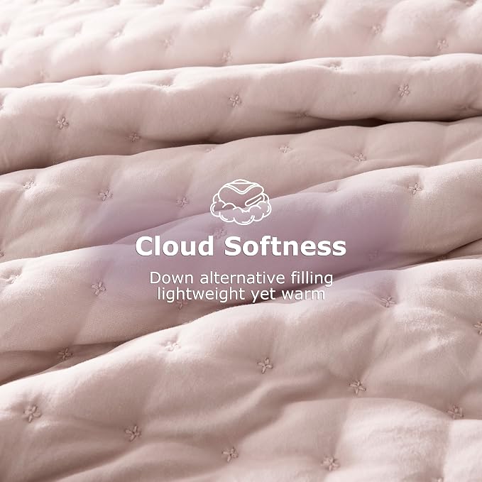 WDCOZY Pink Twin Size Quilt Bedding Sets with Pillow Sham, Lightweight Soft Bedspread Coverlet, Quilted Blanket Thin Comforter Bed Cover, All Season Summer Spring, 2 Pieces, 68x90 inches