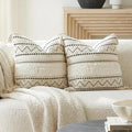 BlissBlush Decorative Throw Pillow Covers 18x18 Combo Set of 2 Square Boho Black Neutral Accent Pillowcase Tassels Farmhouse Cushion for Couch Sofa Bedroom Living Room Home Décor Cover ONLY