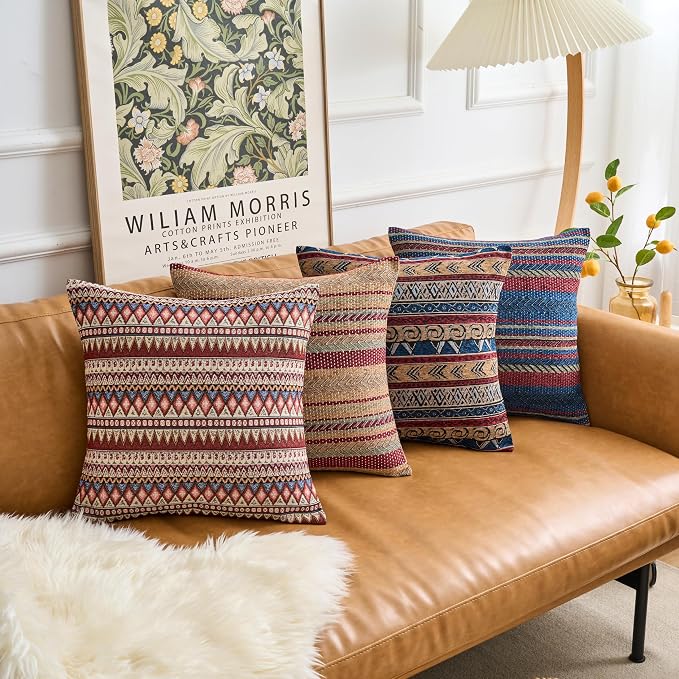 Couch Colorful Stripe Boho Throw Pillow Cover 18X18 Inch Set of 4 Farmhouse Decorative Vintage Pillow Cases Textured Cushion Pillows Covers for Sofa Living Room Bedroom Outdoor Patio Porch