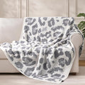 Knit Throw Blanket for Couch, Soft Cozy Fluffy Knitted Blanket for Sofa, Bed, Gift for Women Girls Home Decor (Leopard-Grey, Twin 60"x80")