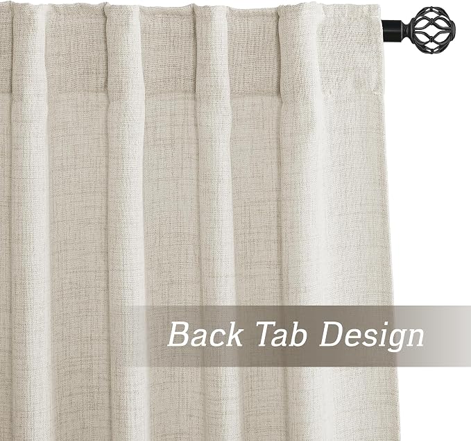 RYB HOME Extra Long Linen Curtains for Dining Room 120 inches Long | High Ceiling Window Curtains, Rod Pocket Back Tab, For Loft Apartment Villa Living Room Sliding Patio Door, W52 x L120, Cream