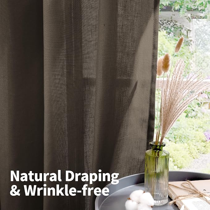 YoungsTex Extra Long Brown Linen Curtains 95 Inch Length for Living Room, Light Filtering Drapes Semi Sheer with Grommet Rustic for Dining Bedroom, 2 Panels, 52 X 95 Inch