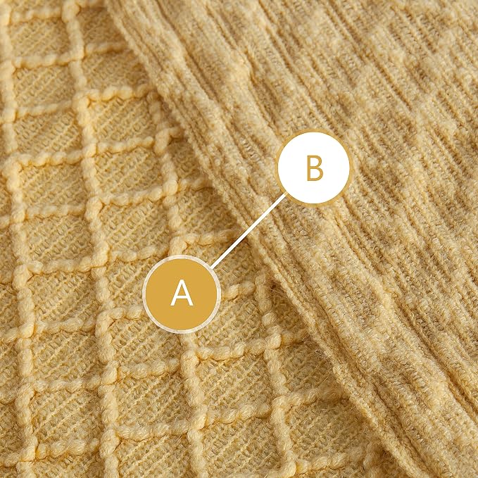 NTBAY Acrylic Knit Throw Blanket, 60 x 80, Mustard Yellow Checkered | Lightweight Acrylic Wave-Knit Throw with 7 Inch Tassels for Sofa, Bed, Reading, Travel, and Decorative Layering
