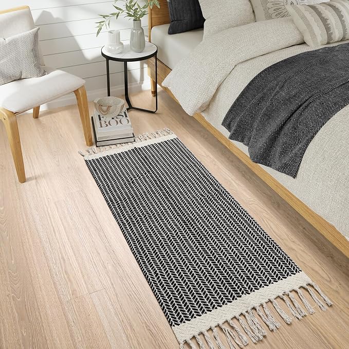 Lahome Boho Bathroom Runner Rug, 2x5 Washable Rugs for Kitchen Hallway | Entryway Laundry Room Throw Carpet with Tassels Woven Cotton, Farmhouse Non Shedding Indoor Door Mat for Bath Bedroom