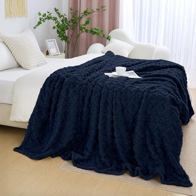Aganear Navy Throw Blanket - Cozy Soft Lightweight Fuzzy Blue Blanket for Women Warm Decorative Present for All Seasons, Portable Throw Blankets for Couch, Sofa, Bed, Car(60"x80", Navy)