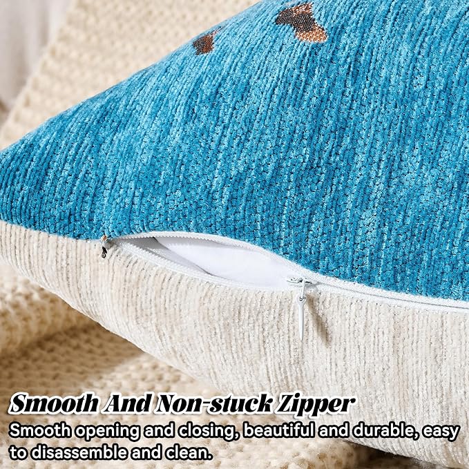 AmHoo Set of 2 Throw Pillow Covers Zebra Chenille Patchwork Decorative Pillows Cover Pillowcase for Sofa Couch Bed 18 x 18-Inch Mosaic Blue