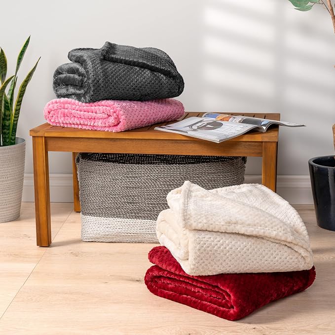 PAVILIA Dark Gray Fleece Throw Blanket for Couch Sofa Bed, Soft Fuzzy Waffle Jacquard Microfiber, Warm Lightweight Fade-Resistant Decorative All Season Throw, 60x80 Twin