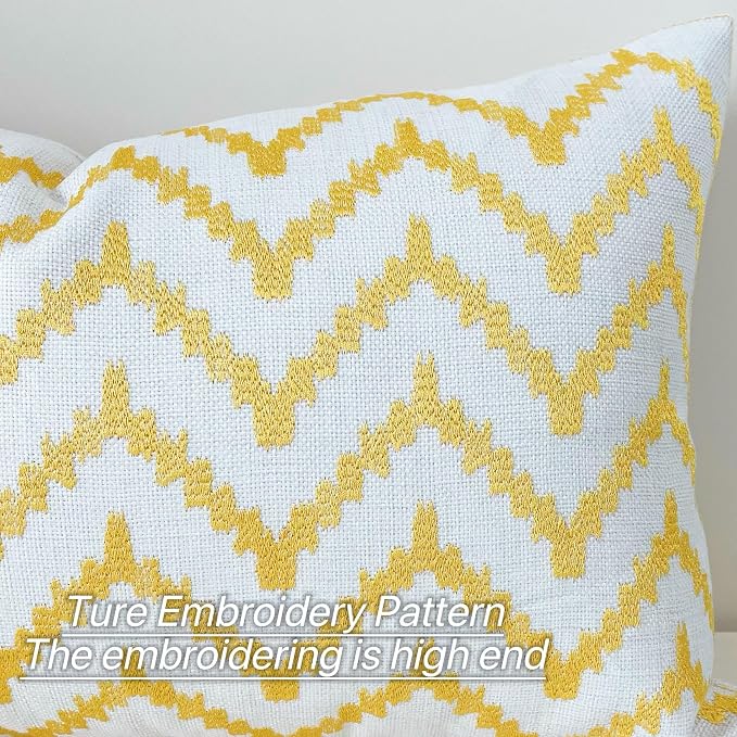 Slow Cow Linen Embroidery Rectangular Pillow Cover Pillowcase Decorative Lumbar Throw Pillow Cover for Couch Sofa 12 x 24 Inches Yellow Gold