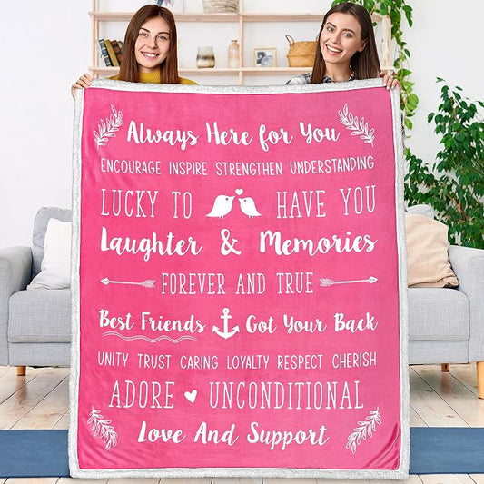 PAVILIA Best Friend Blanket - Friendship Gifts for Women, Soul Sister & Long Distance Bestie Gift, Soft Cozy Sherpa Throw with Sentimental Quotes, BFF Birthday Gift Idea, Pink