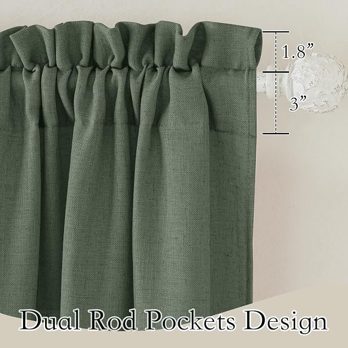 RYB HOME Green Linen Sheer Curtains 102 inches Long, Thick Heavy Textured Rod Pocket Machine Washable Privacy Assured for Living Room Bedroom, W 52 x L 102 inches, Hunter Green, 2 Panels