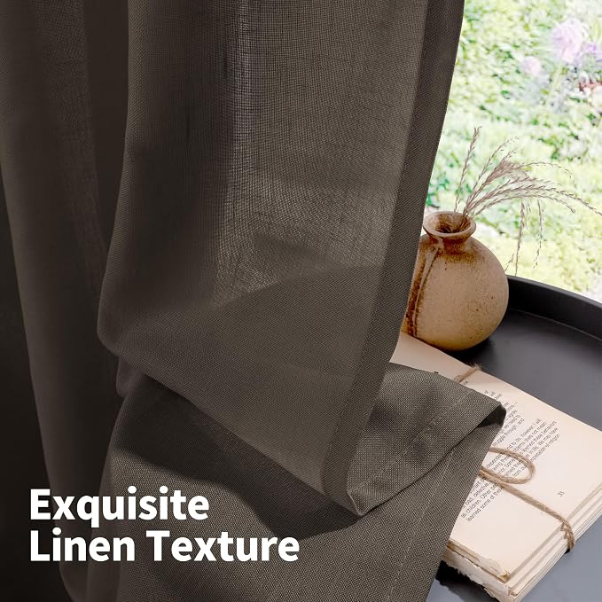 YoungsTex Extra Long Brown Linen Curtains 95 Inch Length for Living Room, Light Filtering Drapes Semi Sheer with Grommet Rustic for Dining Bedroom, 2 Panels, 52 X 95 Inch