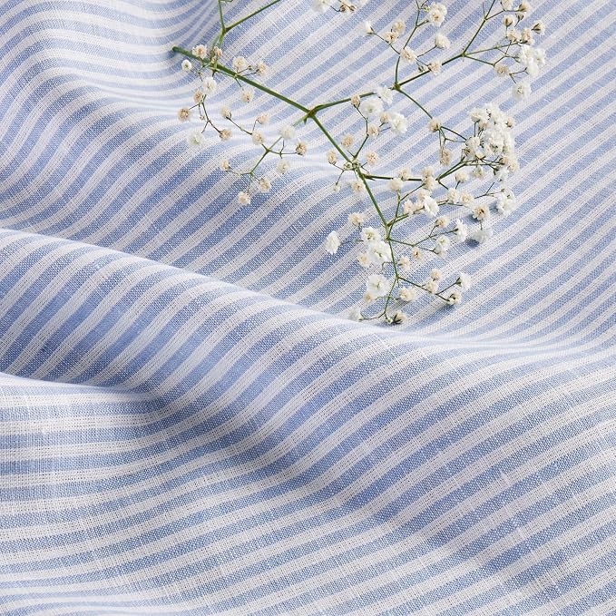Solino Home 100% Pure Linen Table Runner, 14 x 36 in, Blue and White Stripe | Narrow Stripe, dresses up dining tables for everyday meals, European flax fibres, machine washable, soft, OEKO-TEX Certified