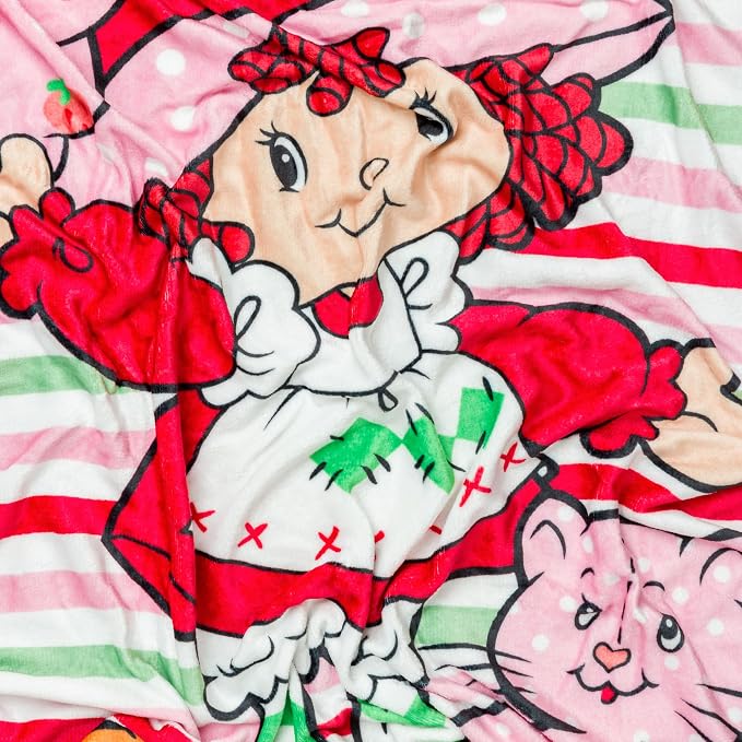 Silver Buffalo Strawberry Shortcake Custard, Fleece Throw Blanket, 45x60in | Striped, Soft and Cozy, 185 GSM