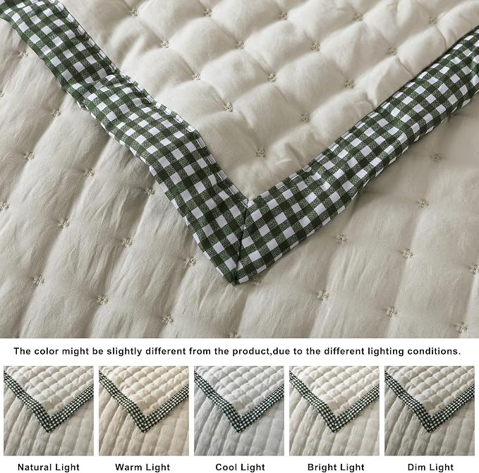 WDCOZY Wheat Cloud Quilt Set Queen Size, Lightweight Soft Cross Stitch Bedspread, Farmhouse Rustic Country Coverlet, Spring Summer Thin Comforter, 3 Pieces, 2 Pillow Shams, 90x90 inches