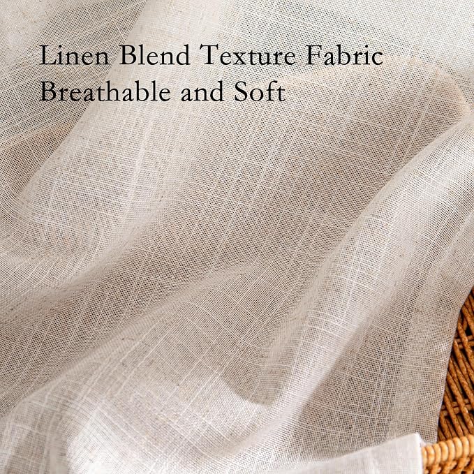 MYSKY HOME Natural Linen Curtains for Kitchen Window Half Sheer Drapes 45 Inches Long, Farmhouse Style Linen Polyester Blend Fabric, Decorative Texture for Bathroom Closet Cafe, 50" x 45", 2 Pieces
