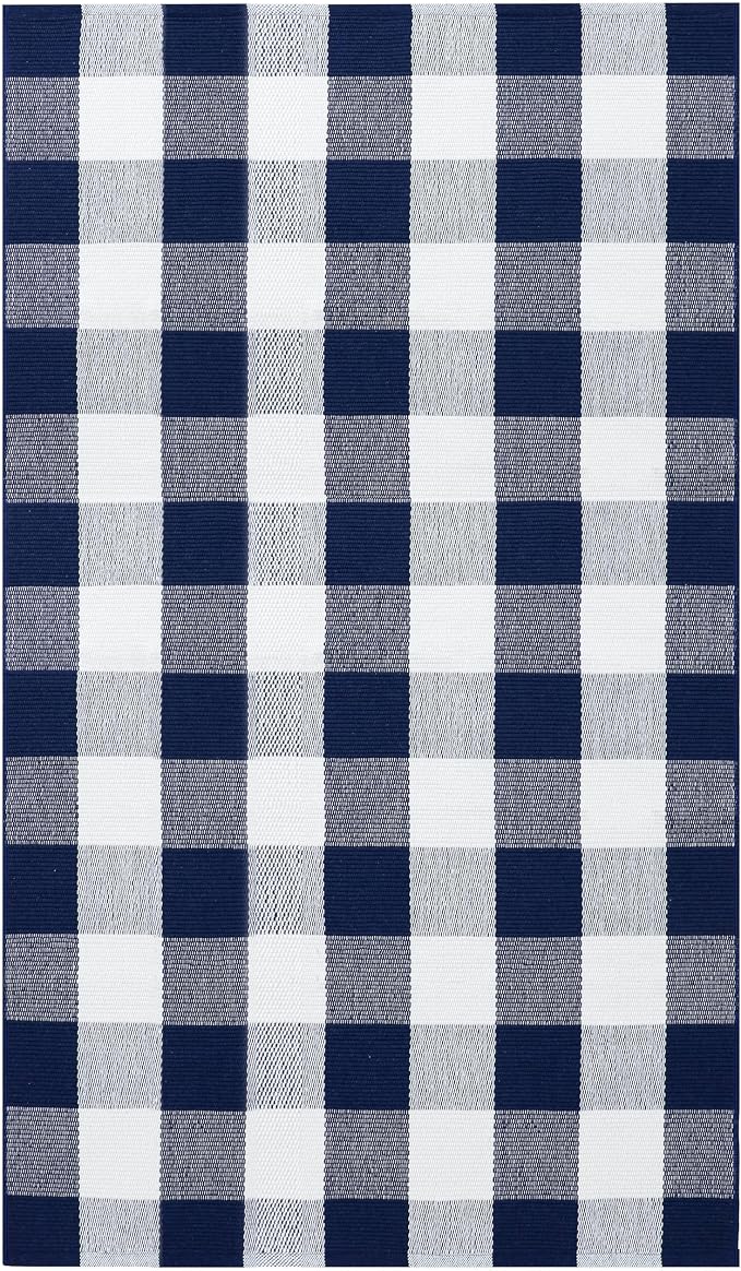 KILOCOCO Buffalo Plaid Checkered Rug 3x5 ft Blue and White Front Door Rug | Machine Washable Front Porch Rug, Outdoor Indoor Entryway Rug, Cotton Layered Doormat, Low Pile Rugs for Kitchen Patio