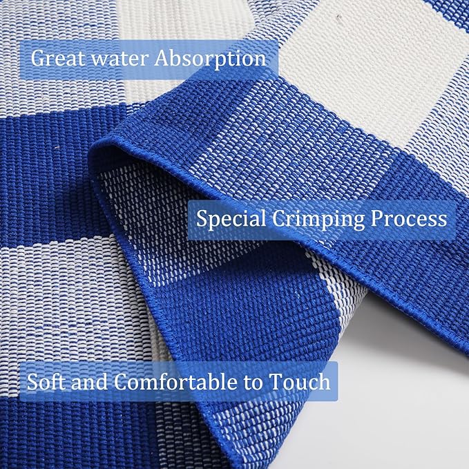Buffalo Plaid Outdoor Rug 4x6 Ft Blue and White Checkered Area Rug Washable Indoor Outdoor Rugs for Entryway,Hallway, Kitchen, Living Room, Dining Room, Bedroom