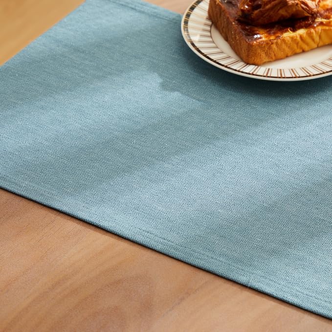 ZeeMart Rustic Cotton Linen Table Runner, 13x36 Inches River Blue | Farmhouse Style Linen Table Runners 36 Inches Long, Washable Kitchen Dining Table Decoration for Home Party Decor