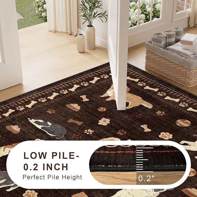 DUKINO 6x9 Washable Dog Area Rug for Living Room Non Slip, Brown | Non-Shedding, Stain Resistant, Soft Animal Carpet for Bedroom Kids Playroom Nursery Dining Room Farmhouse, Pet & Kid Friendly