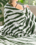 Knit Throw Blanket for Couch, Soft Cozy Fluffy Knitted Blanket for Sofa, Bed, Gift for Women Girls Home Decor (Zebra-Green, Twin 60"x80")
