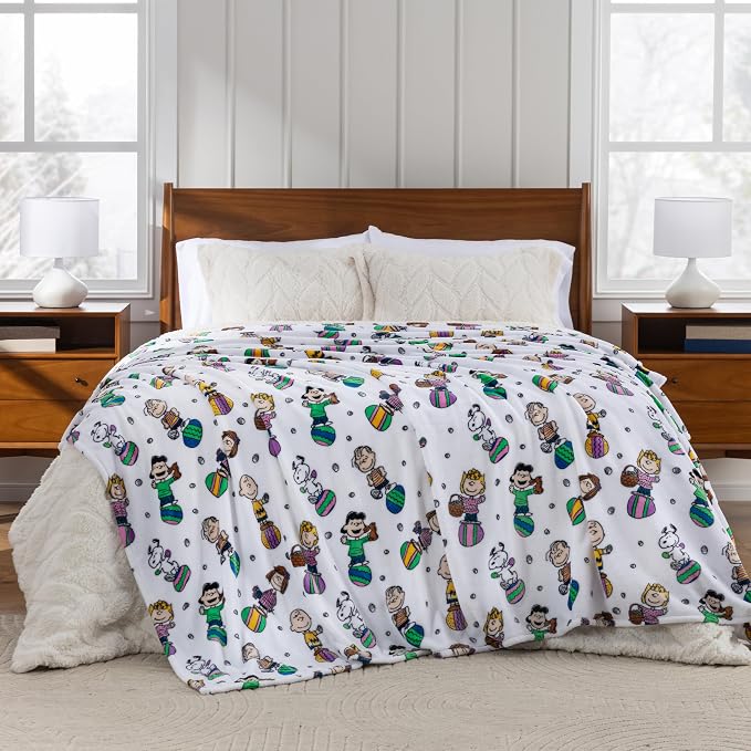 Berkshire Peanuts® VelvetLoft® Cute Character Snoopy Plush Blanket,Easter Gang 2025 White,Full/Queen 90 in x 90 in (Official Peanuts® Product)