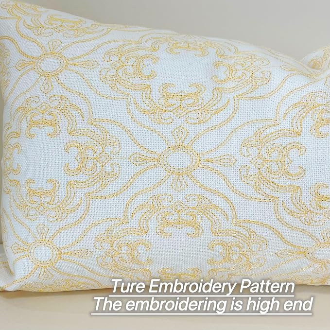 Slow Cow Linen Embroidery Decorative Lumbar Throw Pillow Cover Rectangular Pillowcase Cushion Cover 12 x 24 Inches Yellow Gold