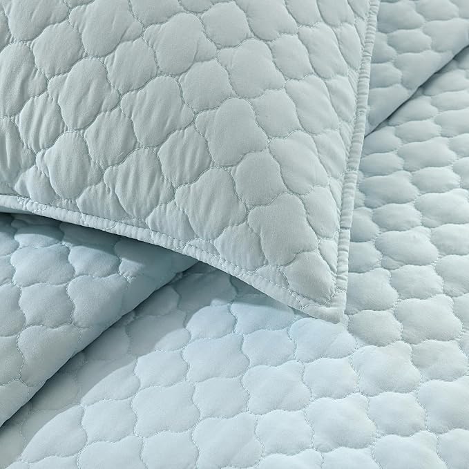 HORIMOTE HOME Quilt Twin Size Aqua Blue, Lightweight Quilt for Summer Ultra-Soft Microfiber Modern Style Quilted Clouds Pattern Bedspread Quit Set 2 Pieces (1 Quilt and 1 Pillow Sham)