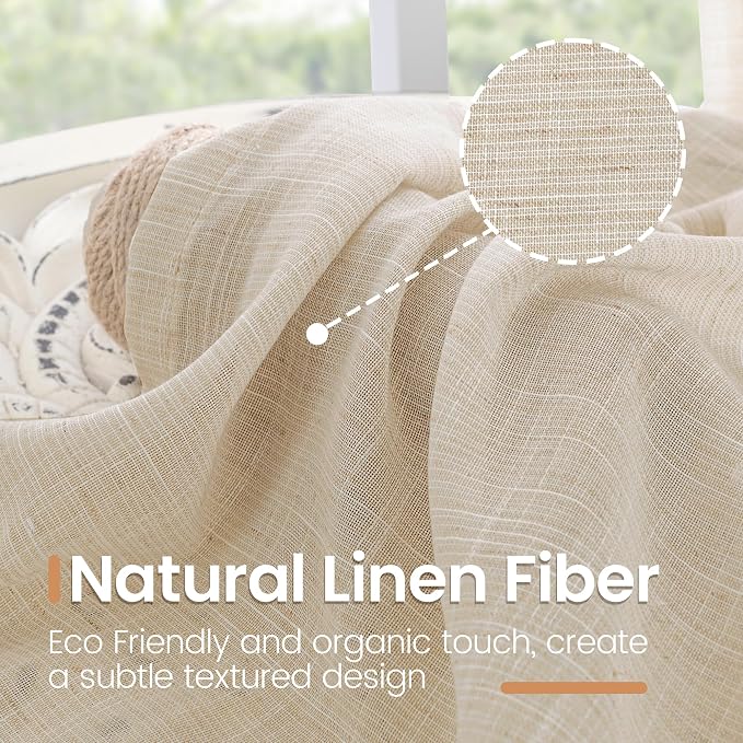 BGment Long Linen Curtains 102 Inch Length for Living Room Window, Semi Sheer Natural Textured Drapes for Bedroom Dining Farmhouse Decorative Rustic Rod Pocket Lightweight, 2 Panels, Each 52 Inch Wide