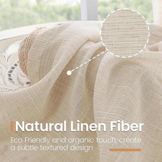 BGment 108 Inch Length Linen Curtains for Living Room Windows, Semi Sheer Natural Textured Drapes for Bedroom Dining Farmhouse Decorative Rustic Rod Pocket Lightweight, 2 Panels, Each 52 Inch Wide