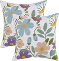 Embroidered Throw Pillow Covers 18x18 Pack of 2 Multicolored Flowers Pillow Covers Farmhouse Pillow Cushion Case Summer Decorative Farm Pillowcases Square Rustic Floral Pillow Case