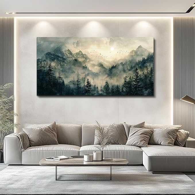 FUHAIHUA Canvas Wall Art For Living Room Large Wall Decor For Office Modern Bedroom Decorations Forest Fog Landscape Pictures Farmhouse Painting Artwork Wall Mural Aesthetic Home Decor 30x60 In