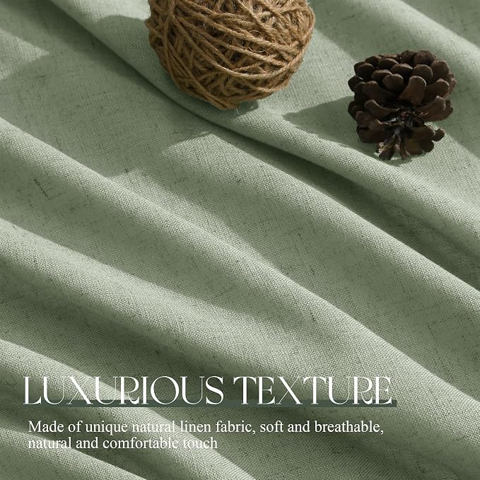 Jowels Light Sage Green Linen Curtains 96 Inch 2 Panels for Living Room | Light Filtering Semi Sheer Curtain, Back Tab Pocket Pleated Look, Boho Farmhouse Textured Privacy Drapes for Bedroom Window