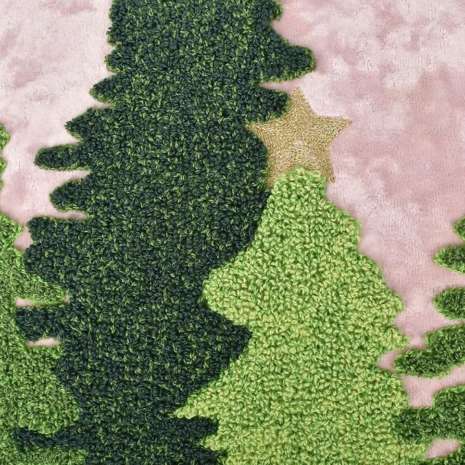 Christmas Tree Pillow Covers 18x18, Embroidered Velvet Christmas Throw Pillow Covers Christmas Decorations Holiday Pillows for Home Couch,Pink Blush/Green