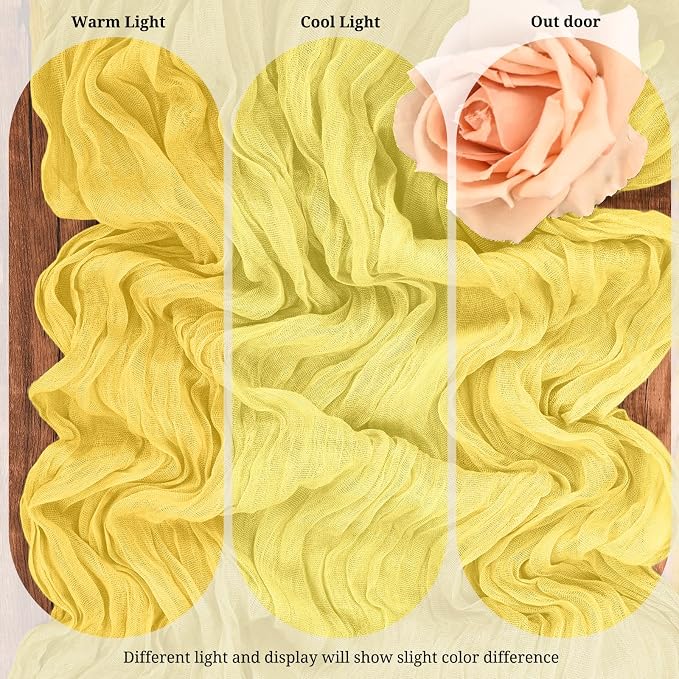 10 Pack Light Yellow Cheesecloth Table Runner 17x108 Inch Boho Gauze Cheese Cloth Table Runners for Wedding Party Baby Shower Birthday Home Decor
