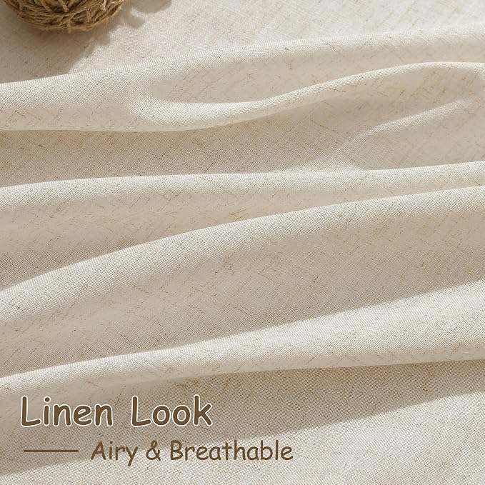 Cream Beige Linen Curtains 84 Inches Long for Living Room Light Filtering Semi Sheer Curtain Back Tab Modern Farmhouse Decor Elegant Luxury Coastal Drapes for Bedroom Office 52x84,2 Panels