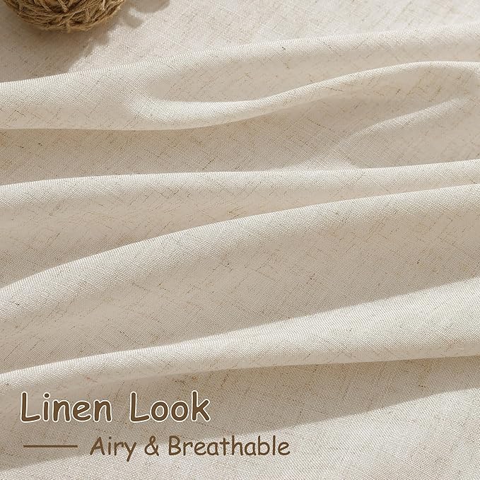 Cream Beige Linen Curtains for Living Room 98 Inches Long Light Filtering Semi Sheer Curtain Back Tab Modern Farmhouse Decor Elegant Luxury Coastal Drapes for Bedroom Dinner Room 52x98, 2 Panels