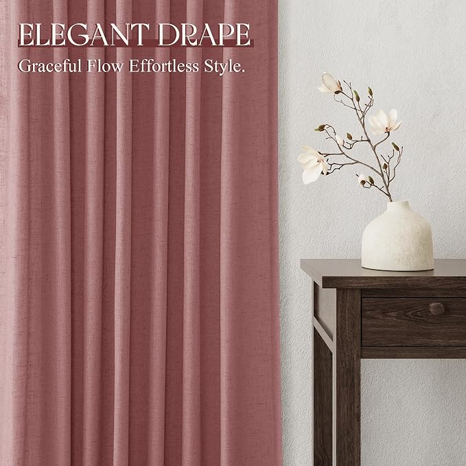Jowels Canyon Rose Linen Curtains 84 Inch Long 2 Panels for Living Room | Pink Light Filtering Sheer Curtain, Back Tab Pocket Pleated Look, Boho Farmhouse Textured Privacy Drapes for Bedroom Window