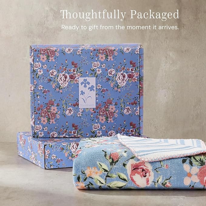 Floral Reversible Throw Blanket for Couch-Coco Flannel Soft Bed Blankets | Luxuriously Warm Fluffy Decor for Women, Mom, Her & Girls, Plush Throw for Sofa, Chair, 60x80in, Red Rose