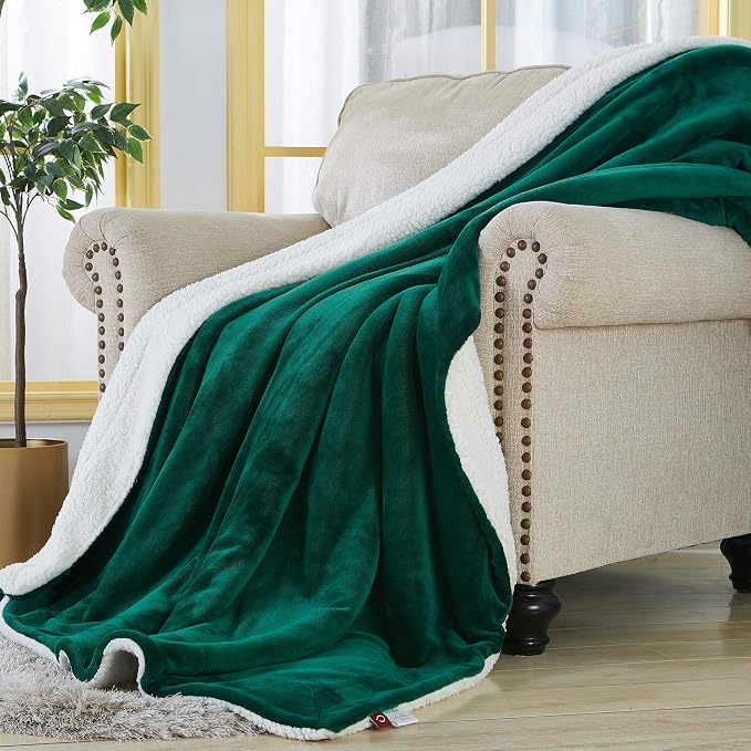 SOCHOW Sherpa Fleece Throw Blanket, Green, 50x60 inches | Double-Sided Super Soft Luxurious Plush Blanket Throw Size