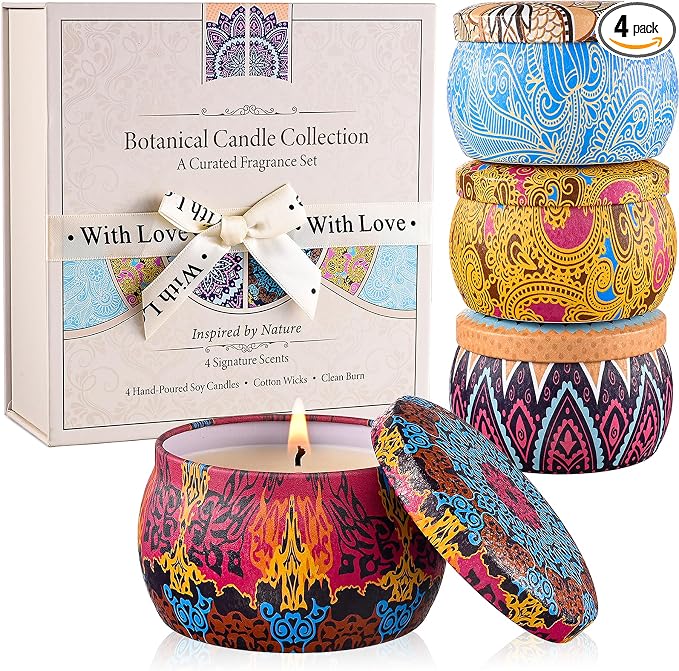 Scented Candles for Women, 4 Pack Candle Gift Set, Natural Soy Candles