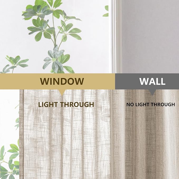 MYSKY HOME Oatmeal French Door Curtains for Door Window 72 Inch Length 2 Panels Semi Sheer Light Filtering Curtain for Bedroom Window Glass Rod Pocket for Kitchen Dining Room, Taupe, 26" Wide