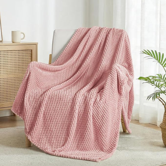 Exclusivo Mezcla Fleece Throw Blanket Extra Large, Super Soft and Warm Blankets for Couch, Sofa and Bed Waffle Textured, Cozy, Fuzzy and Lightweight (Dusty Pink, 50x70 Inches) | Lightweight Soft Blanket for Sofa, Bed, Living Room, Plush Fluffy Throw fo...